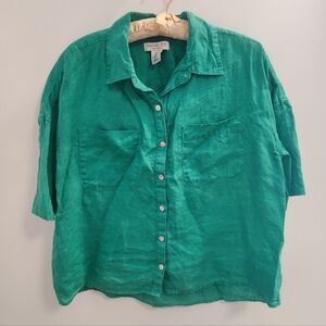 Rachel Zoe Emerald Linen Cropped Shirt